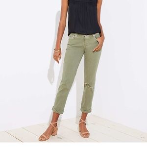 Loft Distressed Boyfriend Jeans in Olive NWT!